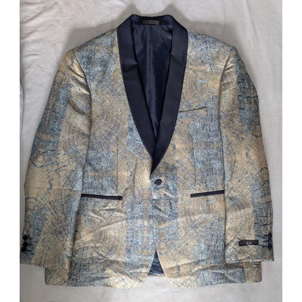 Bespoke TAZIO uomo 48R Sport Coat Blazer Exclusive Modern Fit Blue & Cream White
